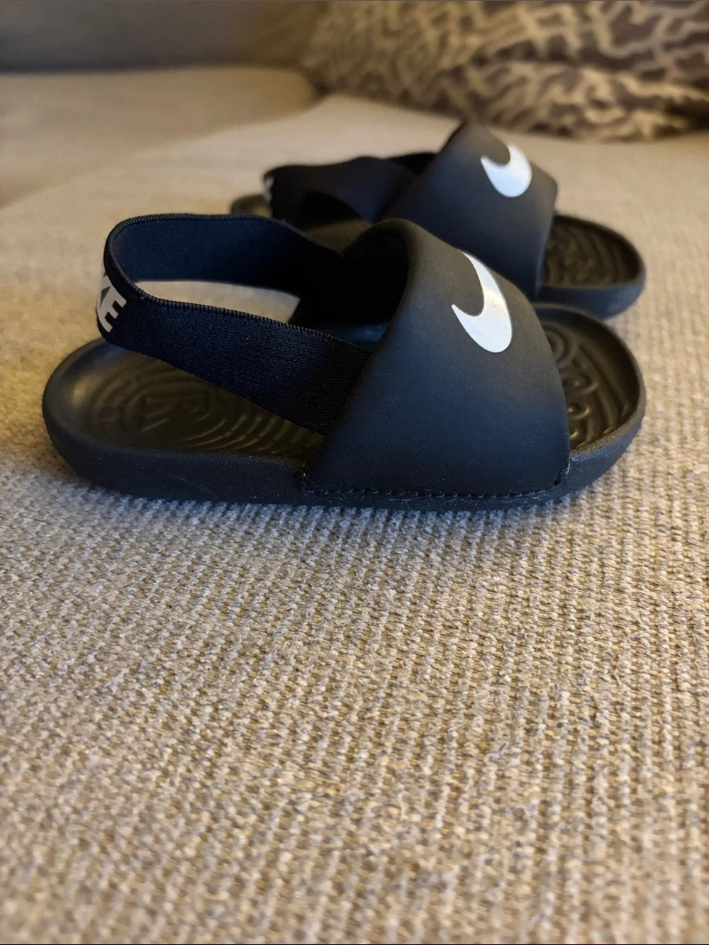 Nike Black Kids Slide Sandals with White Swoosh